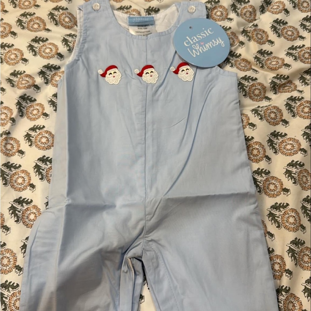 Classic Whimsy Light Blue Santa Romper